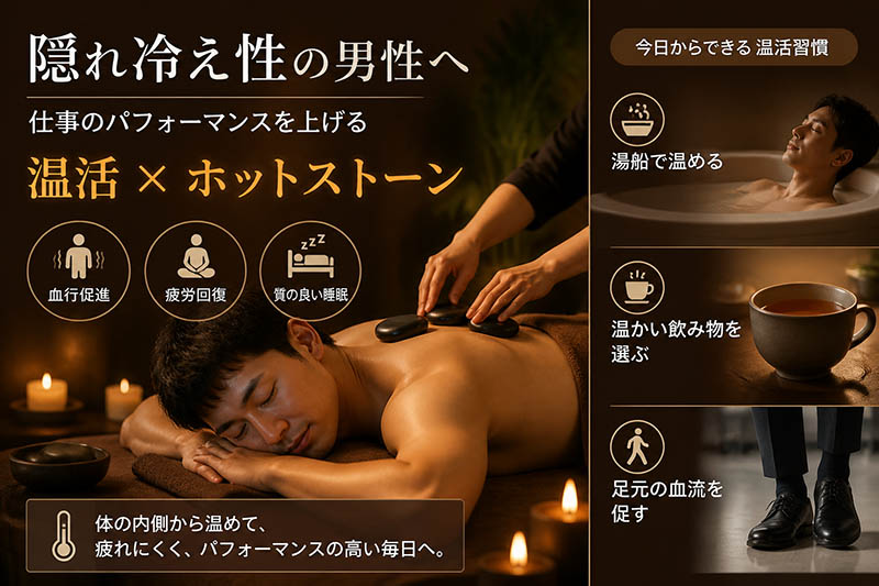青葉台で「隠れ冷え性」にお悩みの男性へ。仕事のパフォーマンスを上げる温活と極上のホットストーン